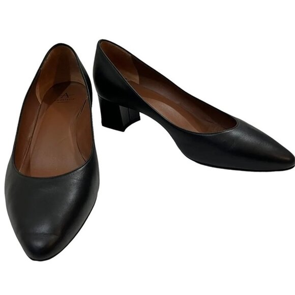 Aquatalia heels Women's 9 black leather Pasha Pumps block heel pointy toe - Picture 1 of 10